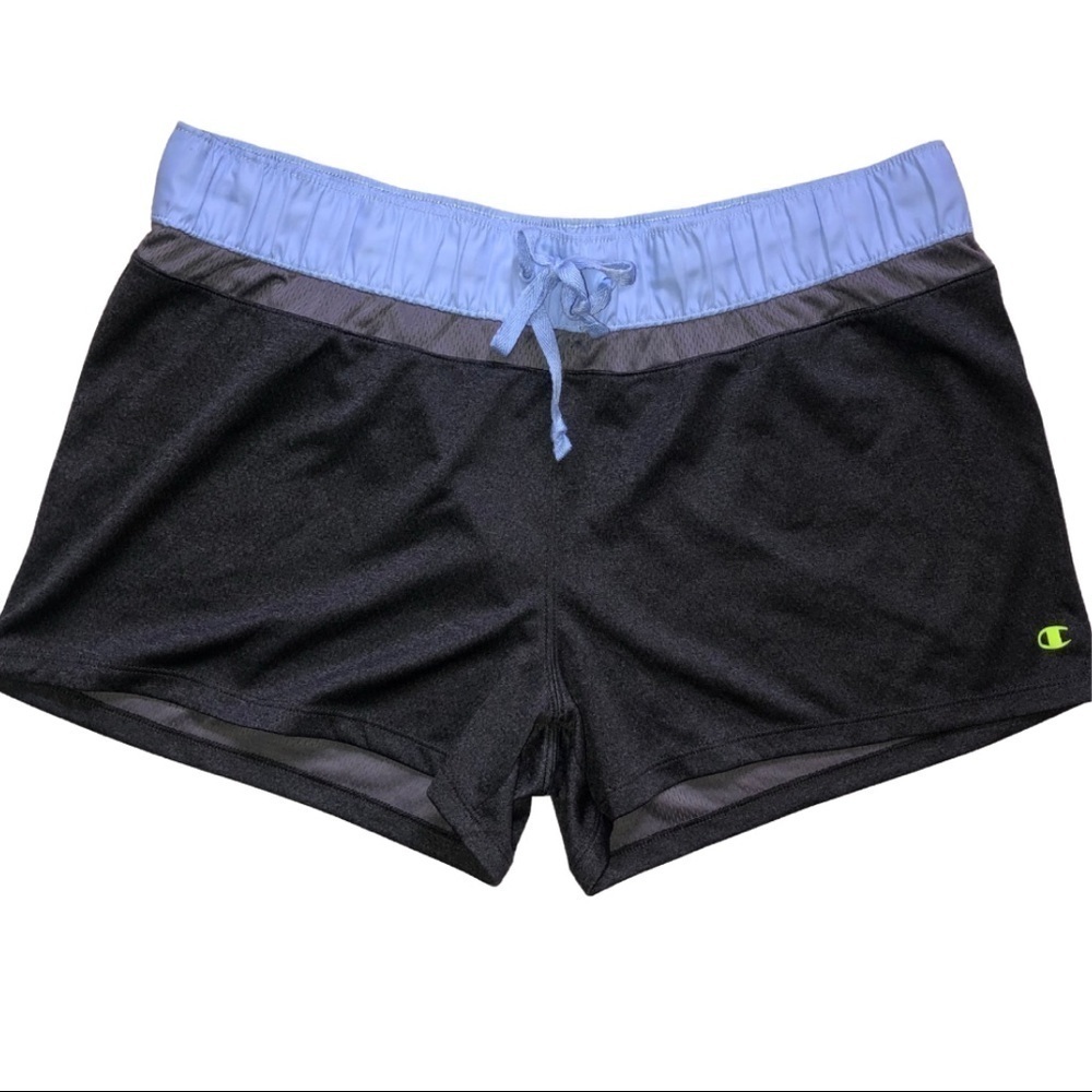Champion Authentic Womens Athletic Black & Periwinkle Running Shorts Size Large